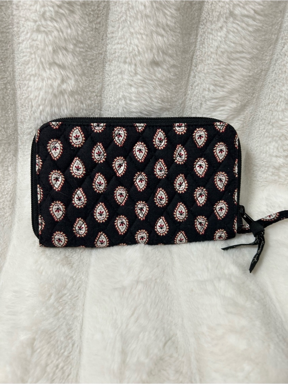 Vera Bradley Black Paisley Zip Wallet with Pink & White Accents